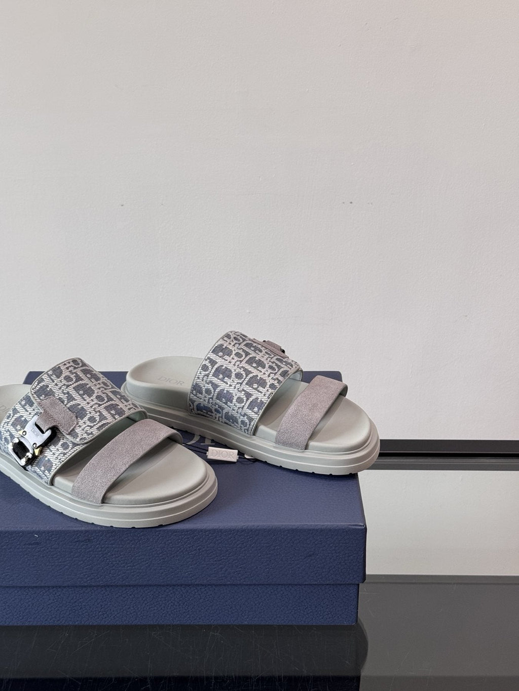 Dior Patterned Strap Slide Sandals — front