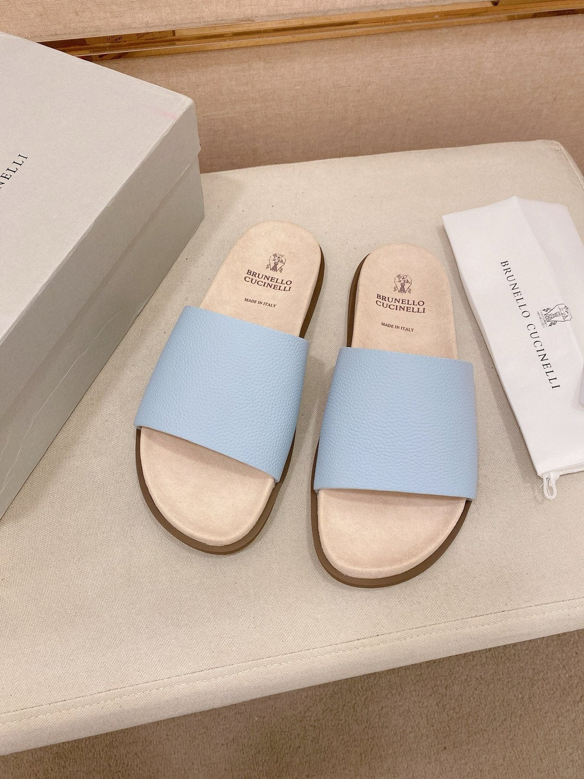 Brunello Cucinelli Wide-Strap Slide Sandals — front