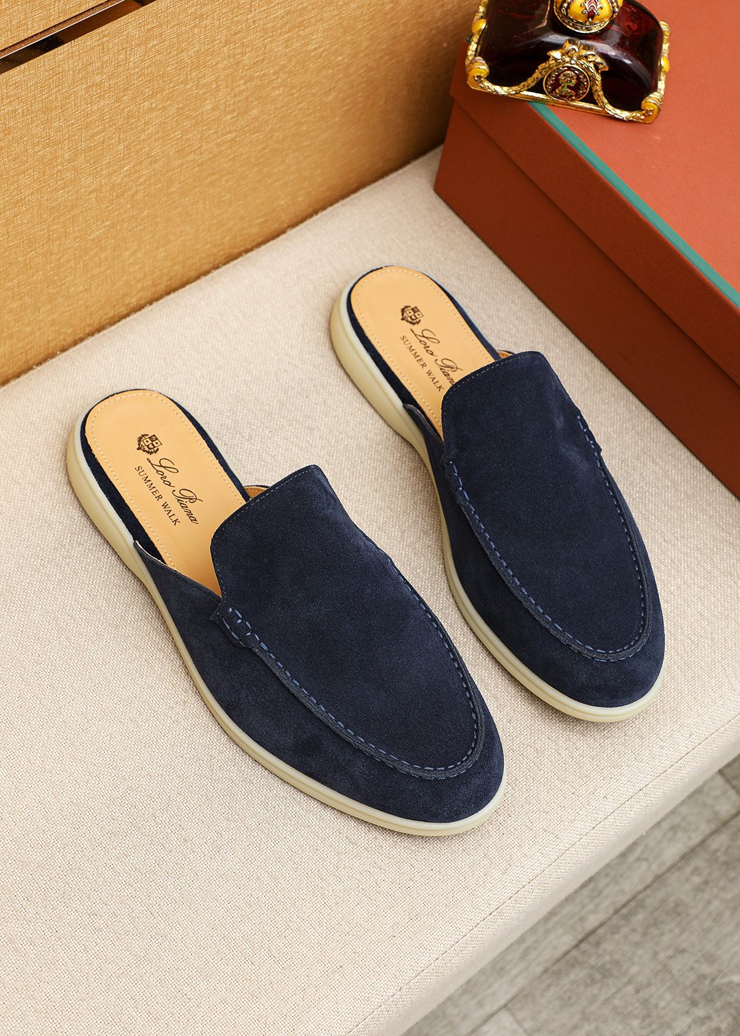 Loro Piana Suede Backless Loafers — front