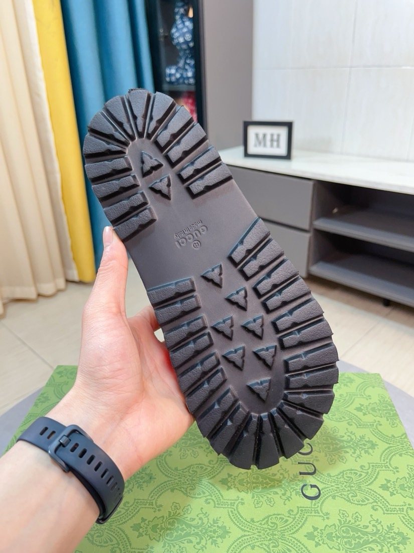 Gucci Green and Red Stripe Slide Sandals — back