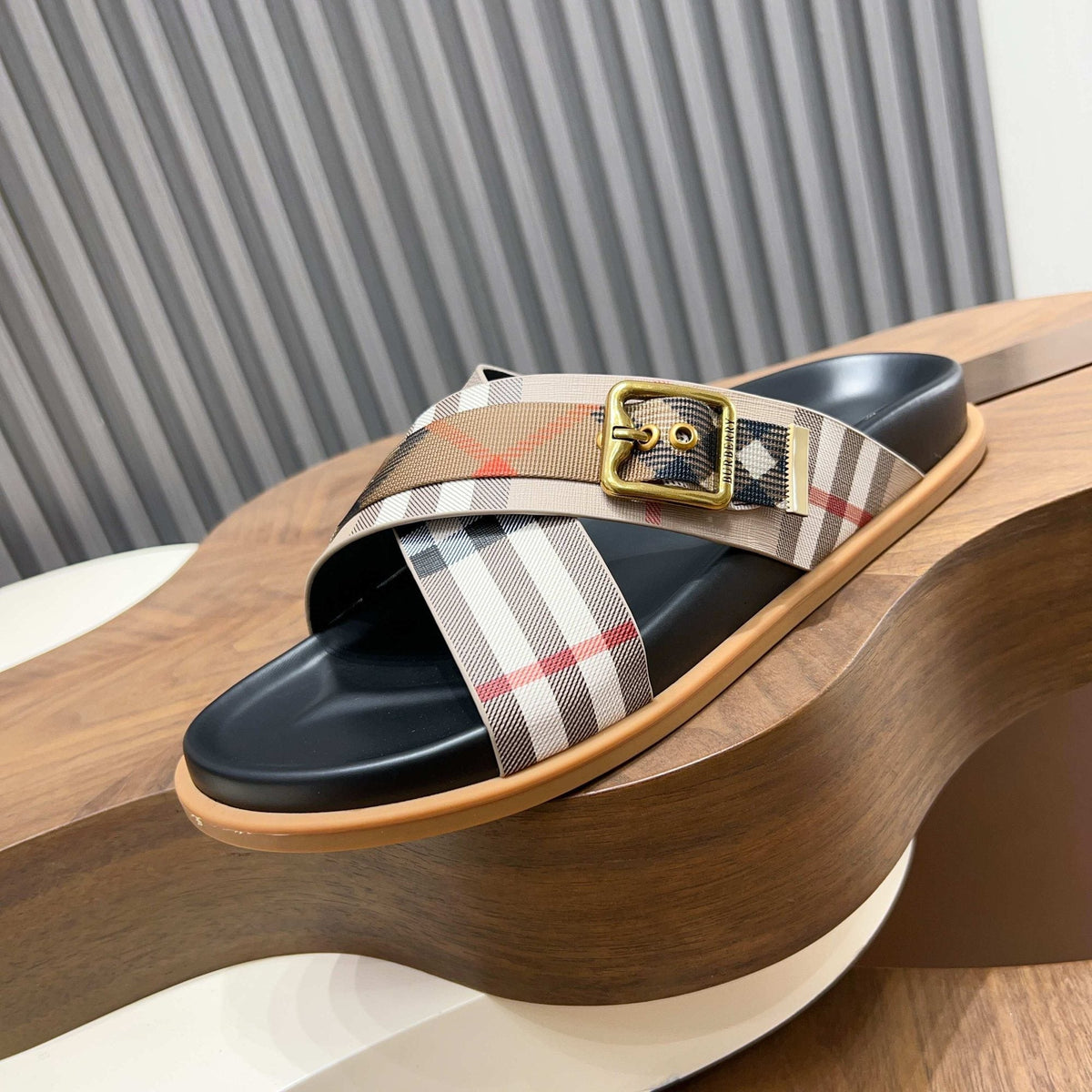 Burberry Check Cross-Strap Slide Sandals — hero
