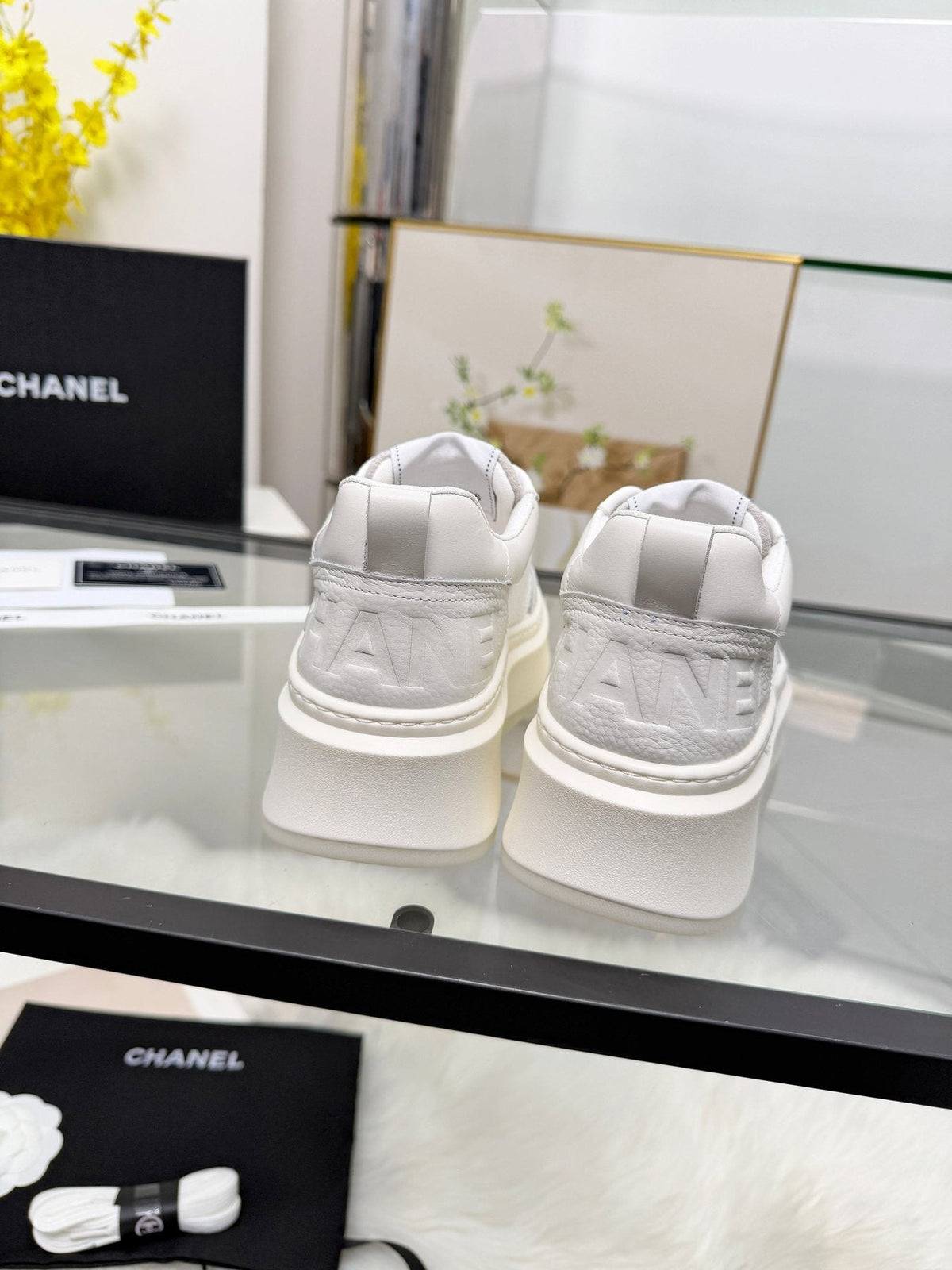 CHANEL White Platform Low-Top Sneakers — back