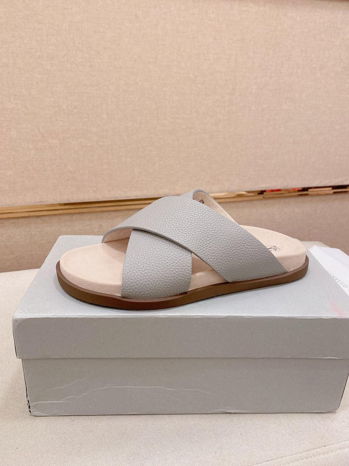 Brunello Cucinelli Cross-Strap Slide Sandals — front