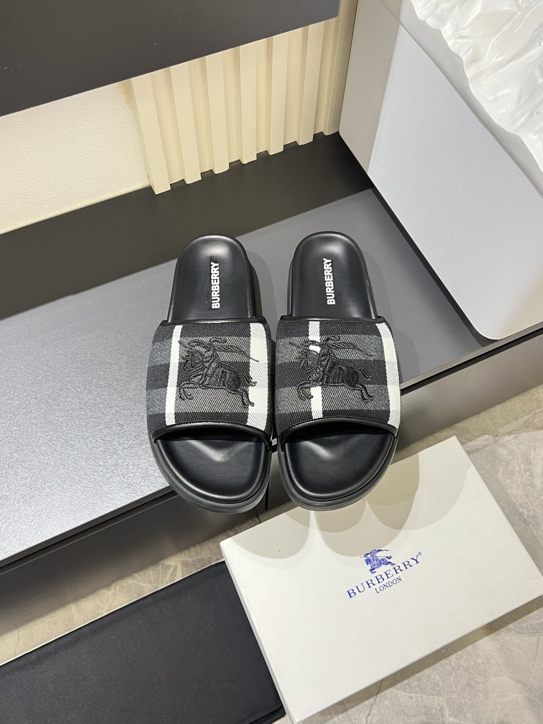 Burberry Plaid Slide Sandals — front