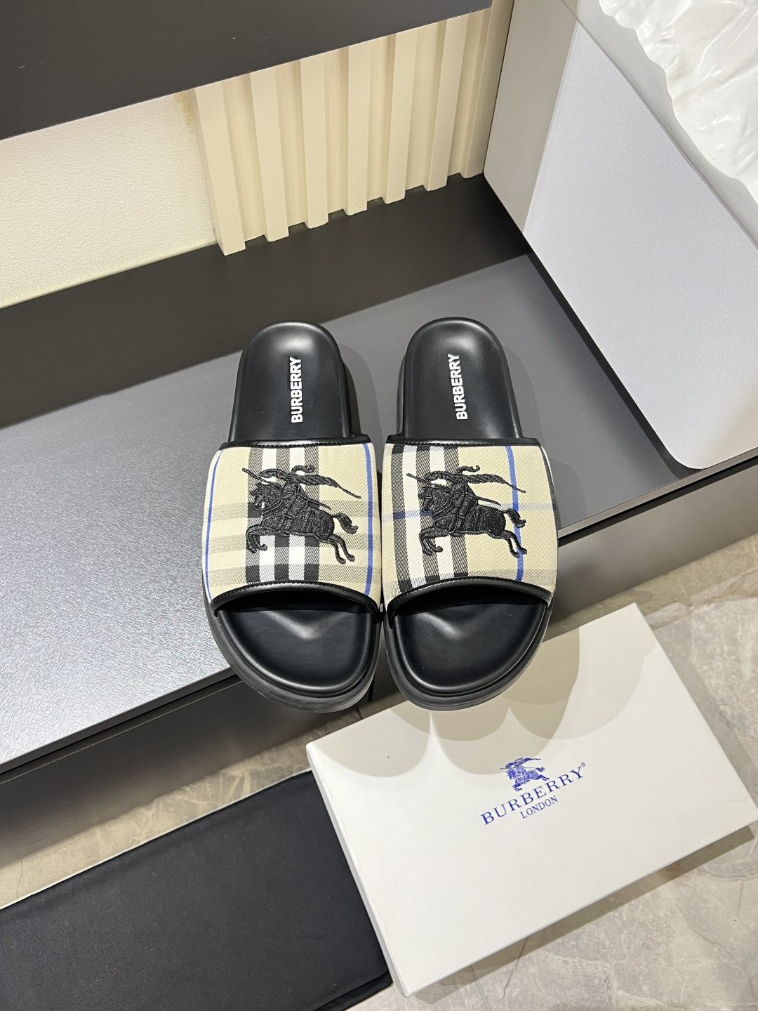 Burberry Plaid Slide Sandals — hero