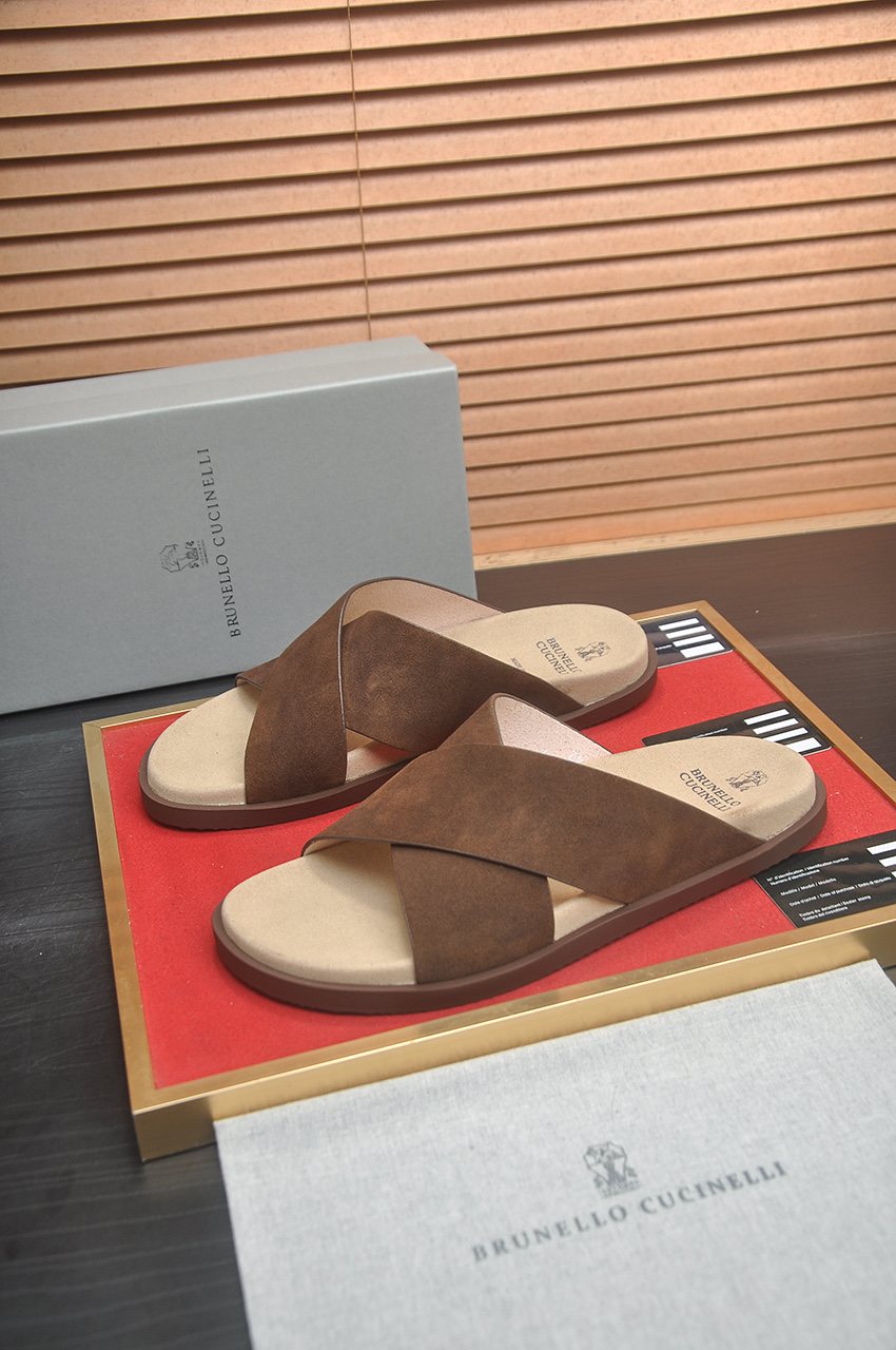 Brunello Cucinelli Cross-Strap Slide Sandals — hero