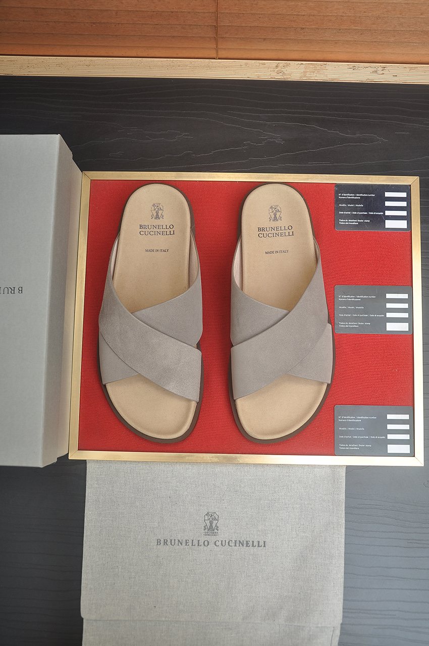 Brunello Cucinelli Cross-Strap Slide Sandals — front