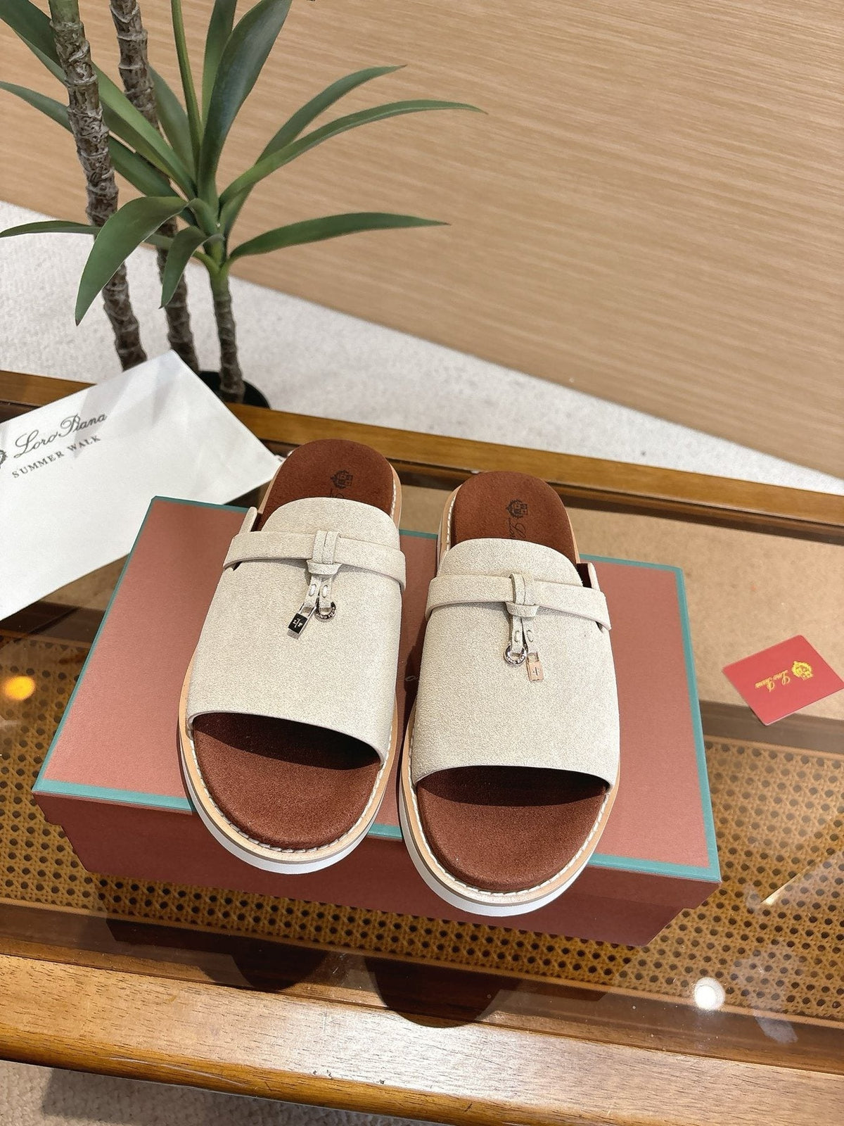 Loro Piana Textured Leather Mule Sandals — front