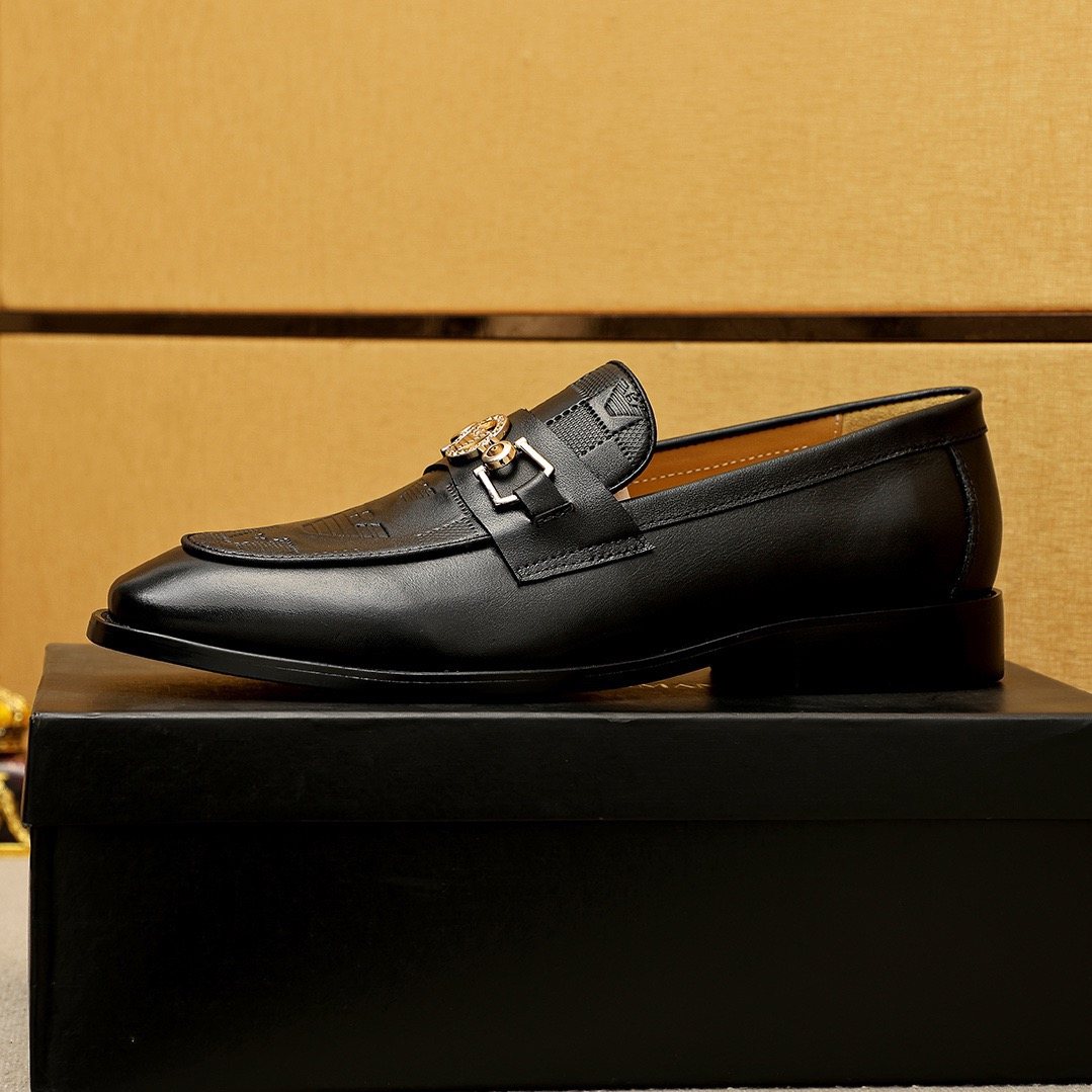 微商相册测试鞋子-Armani Black Embossed Bit Loafers — side