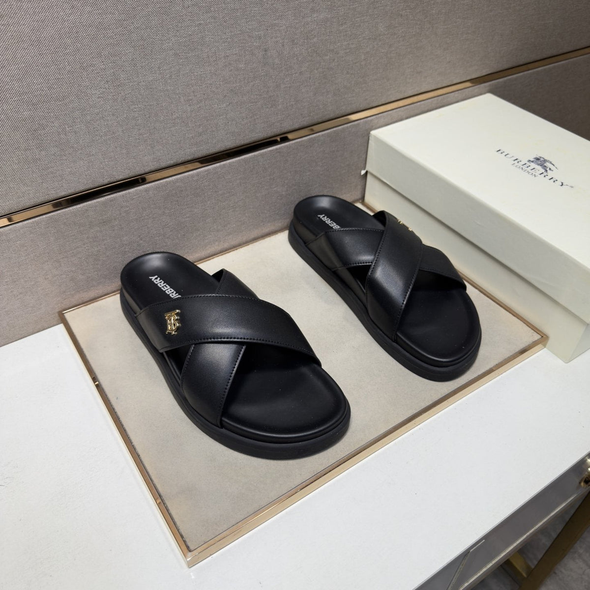 Burberry Cross-Strap Slide Sandals — front