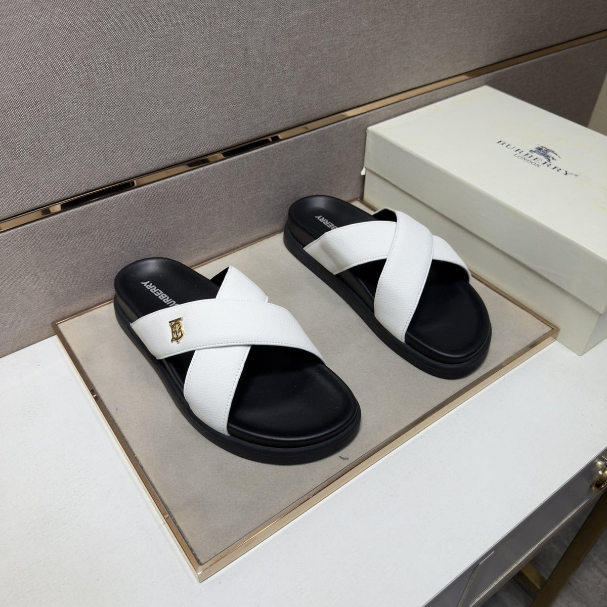 Burberry Cross-Strap Slide Sandals — front