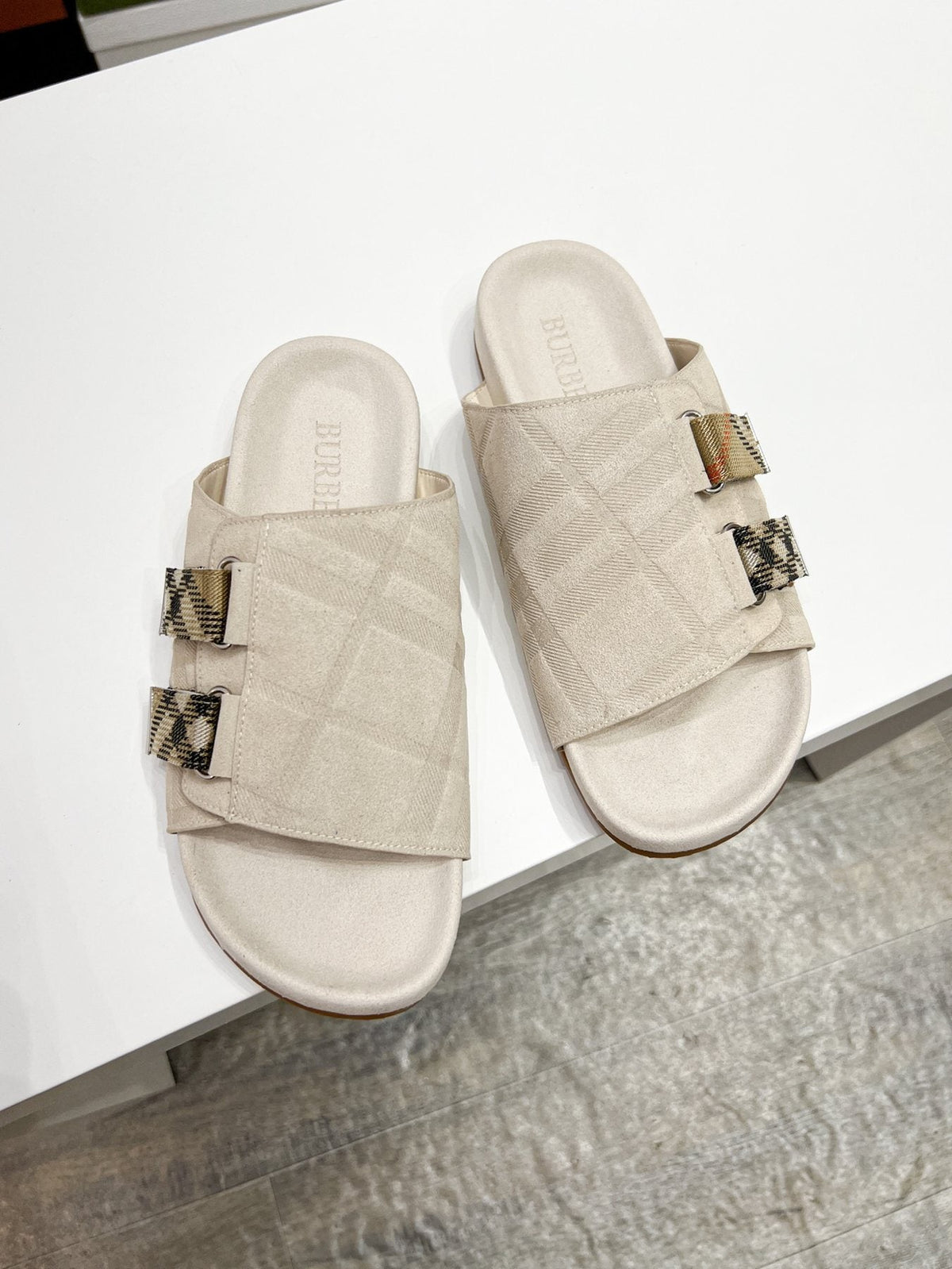 Burberry Check Buckle Slide Sandals — front