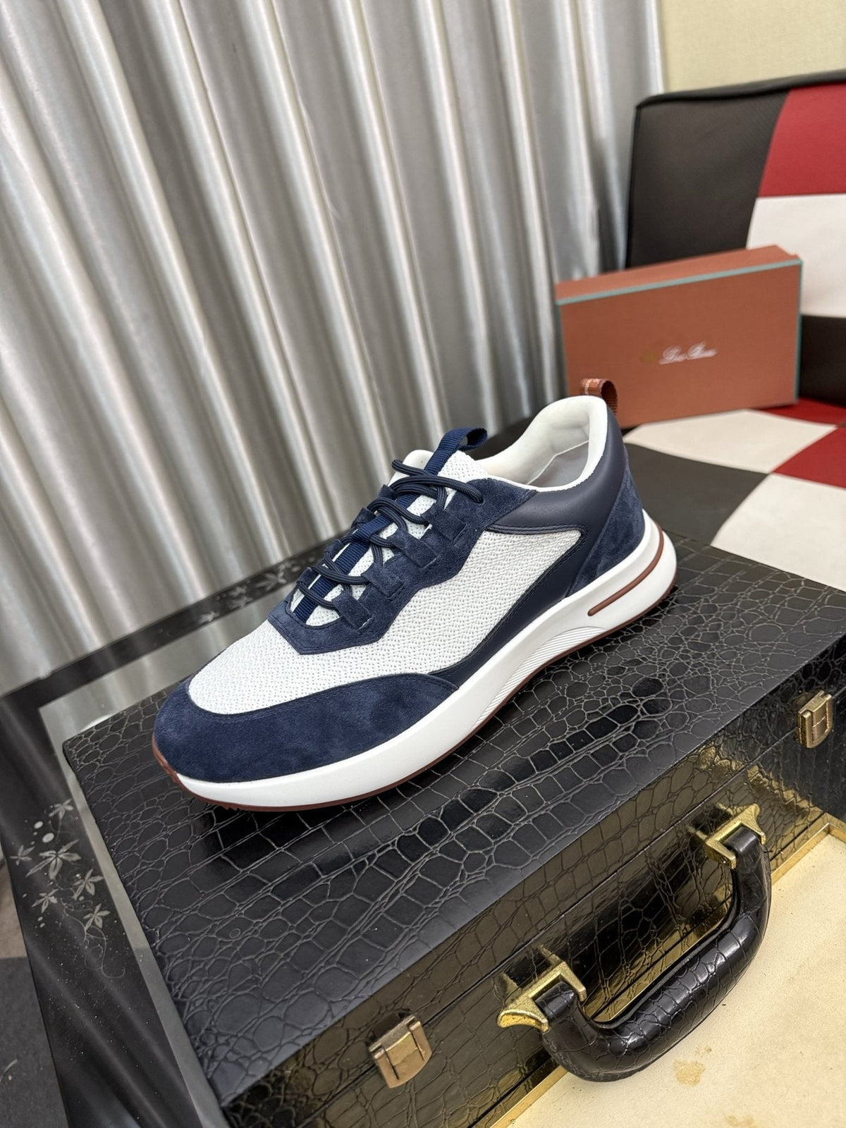 Textured Lace-Up Low-Top Sneakers — front