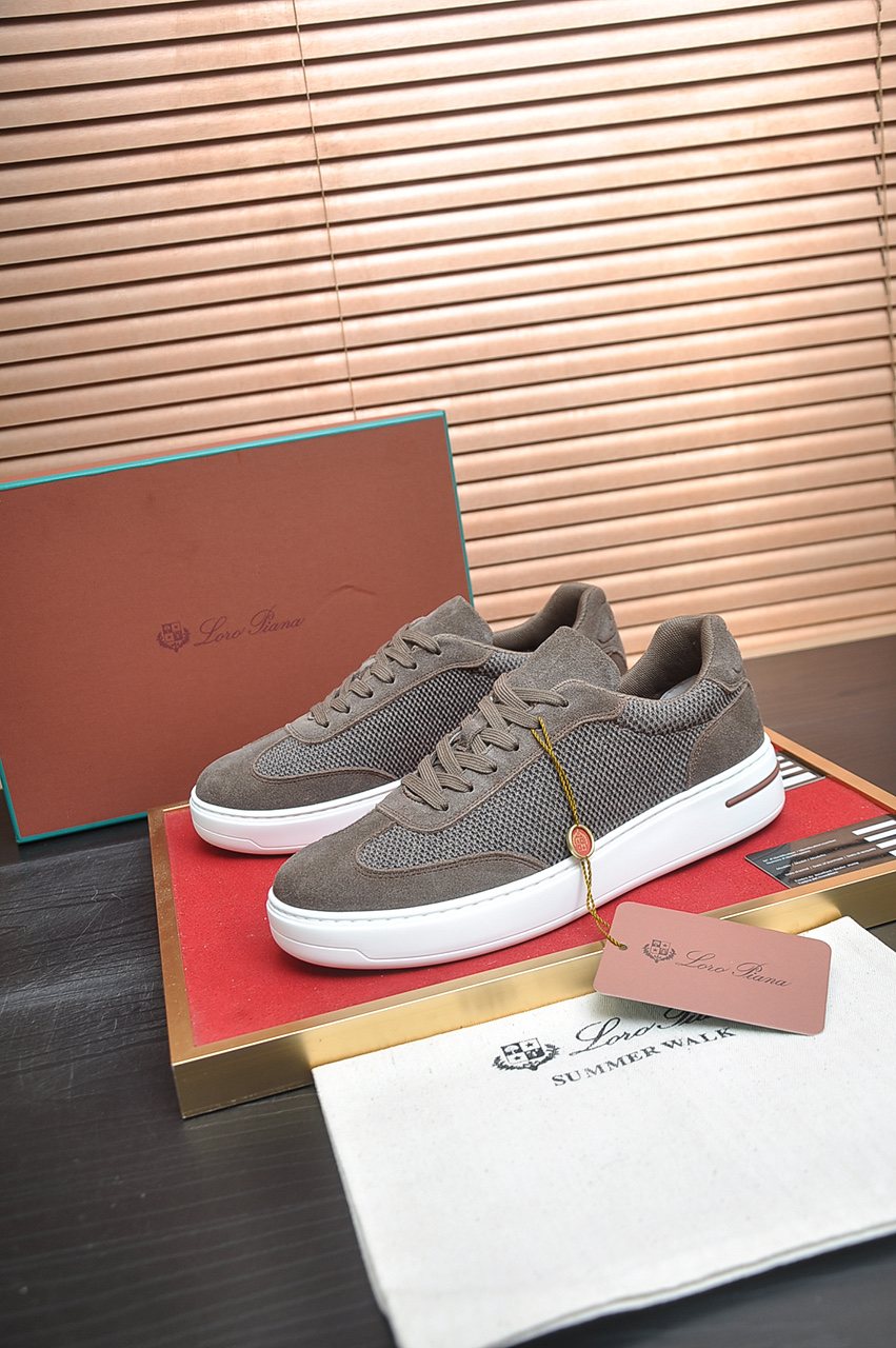微商相册测试鞋子-Loro Piana Textured Lace-Up Sneakers — front