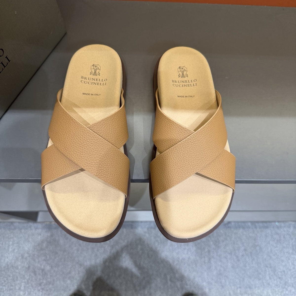 Brunello Cucinelli Cross-Strap Slide Sandals — front