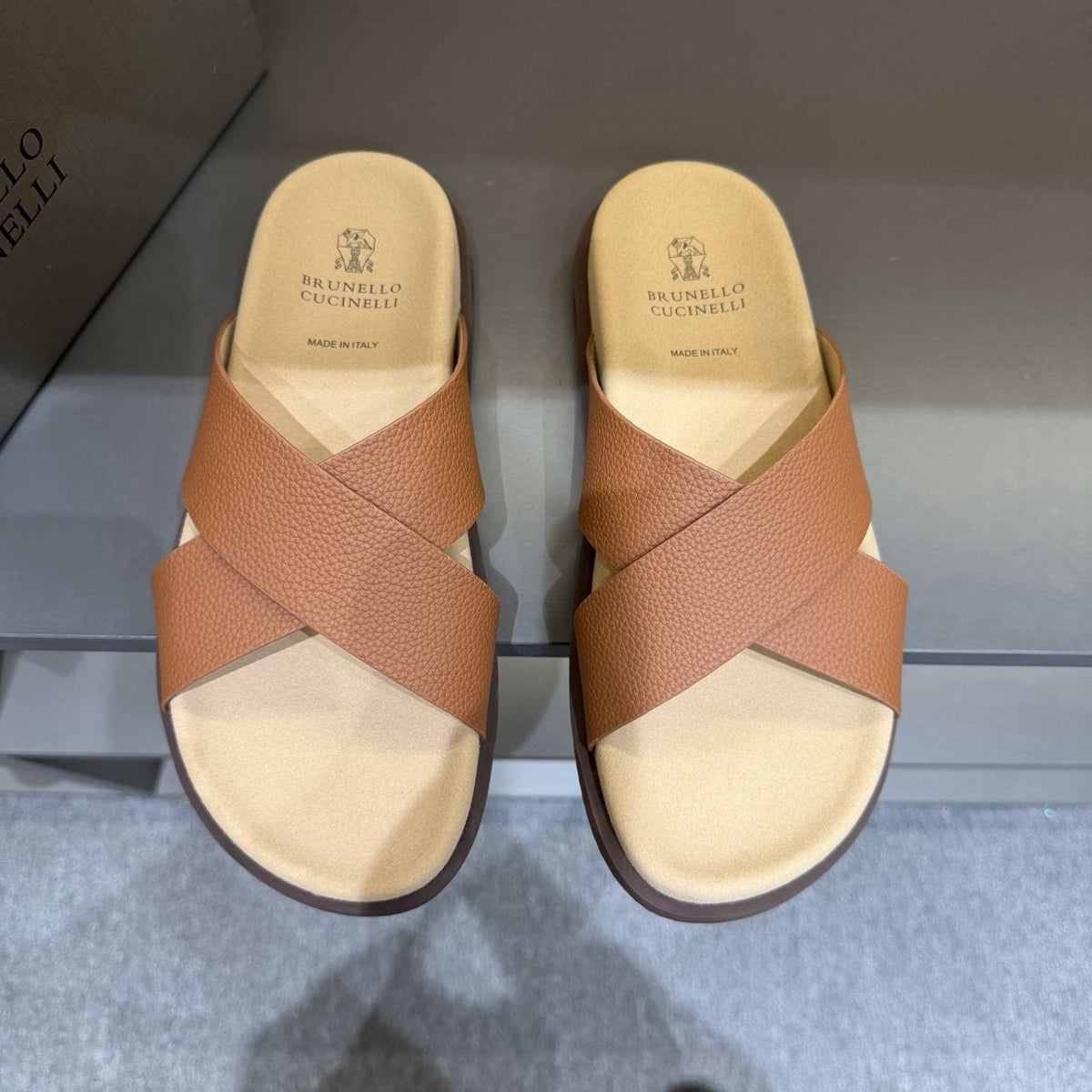 Brunello Cucinelli Cross-Strap Slide Sandals — front