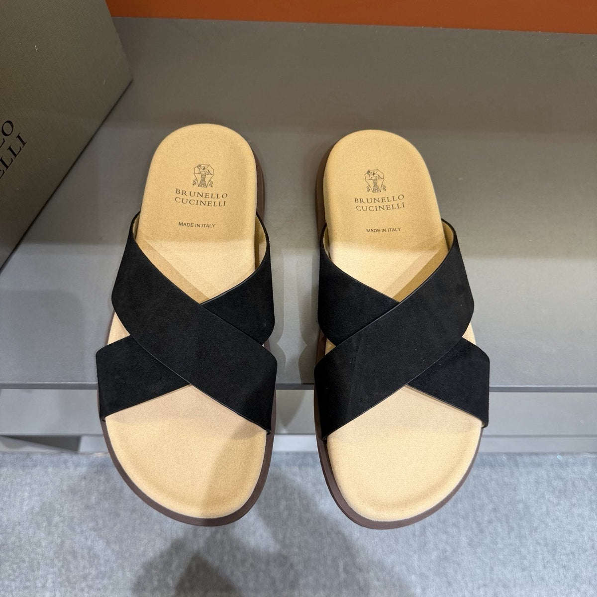 Brunello Cucinelli Cross-Strap Slide Sandals — front
