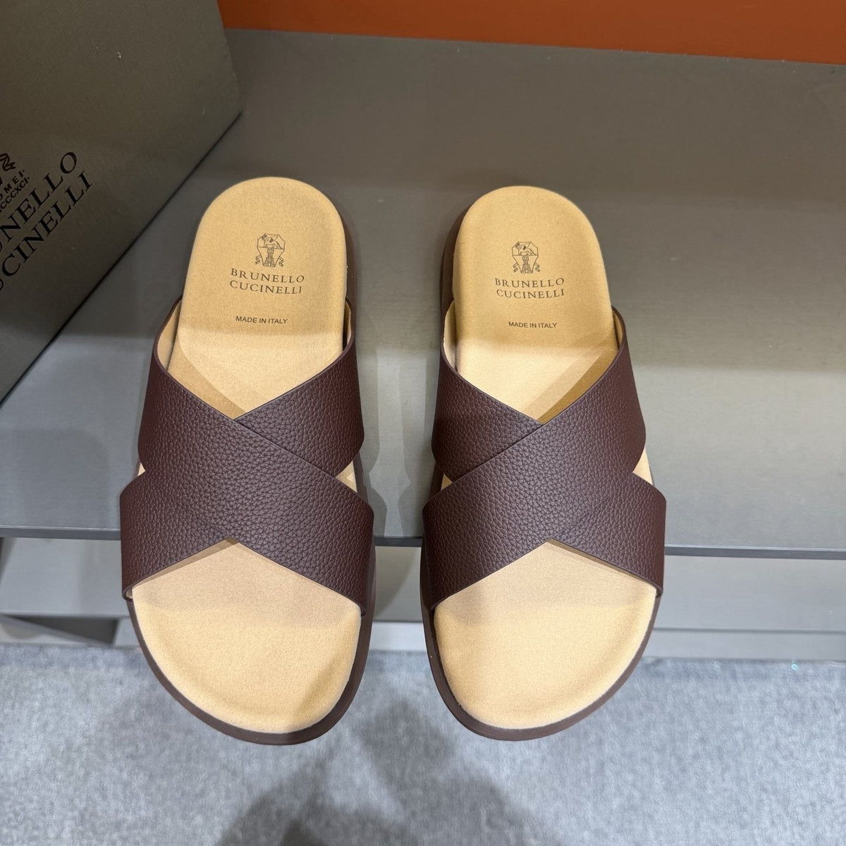 Brunello Cucinelli Cross-Strap Slide Sandals — front