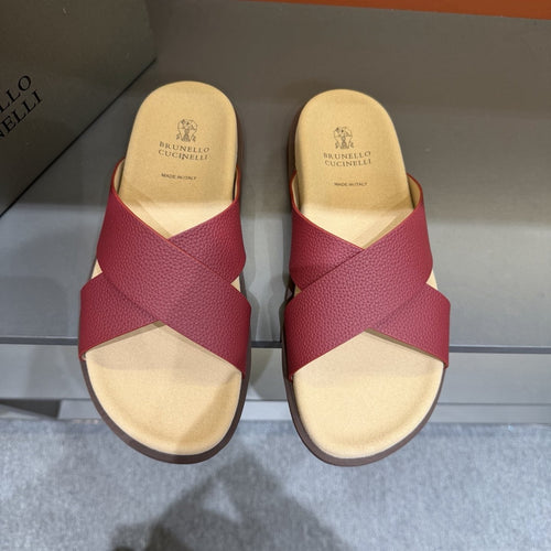 Brunello Cucinelli Cross-Strap Slide Sandals — front