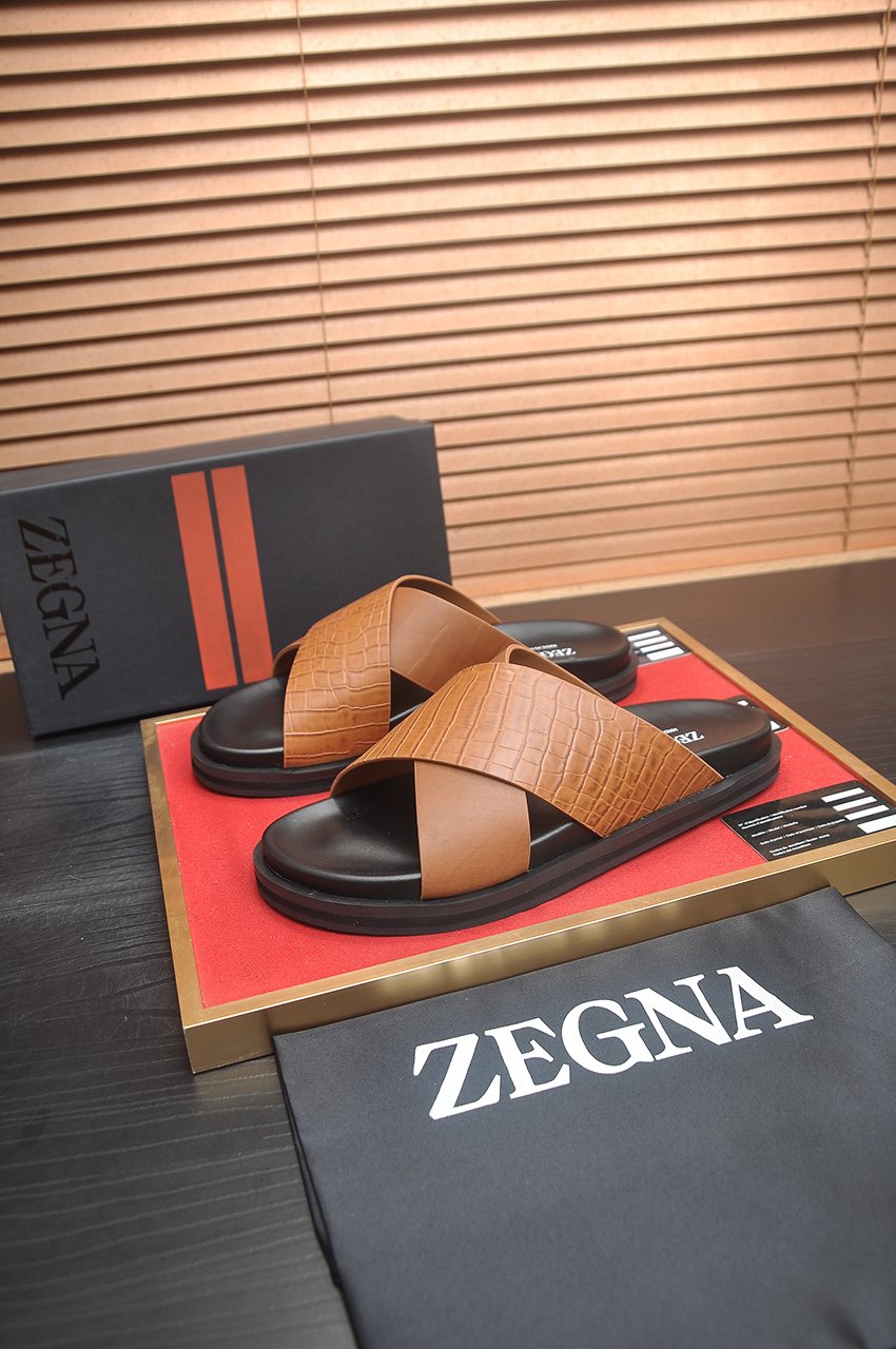 Zegna Cross-Strap Slide Sandals — front