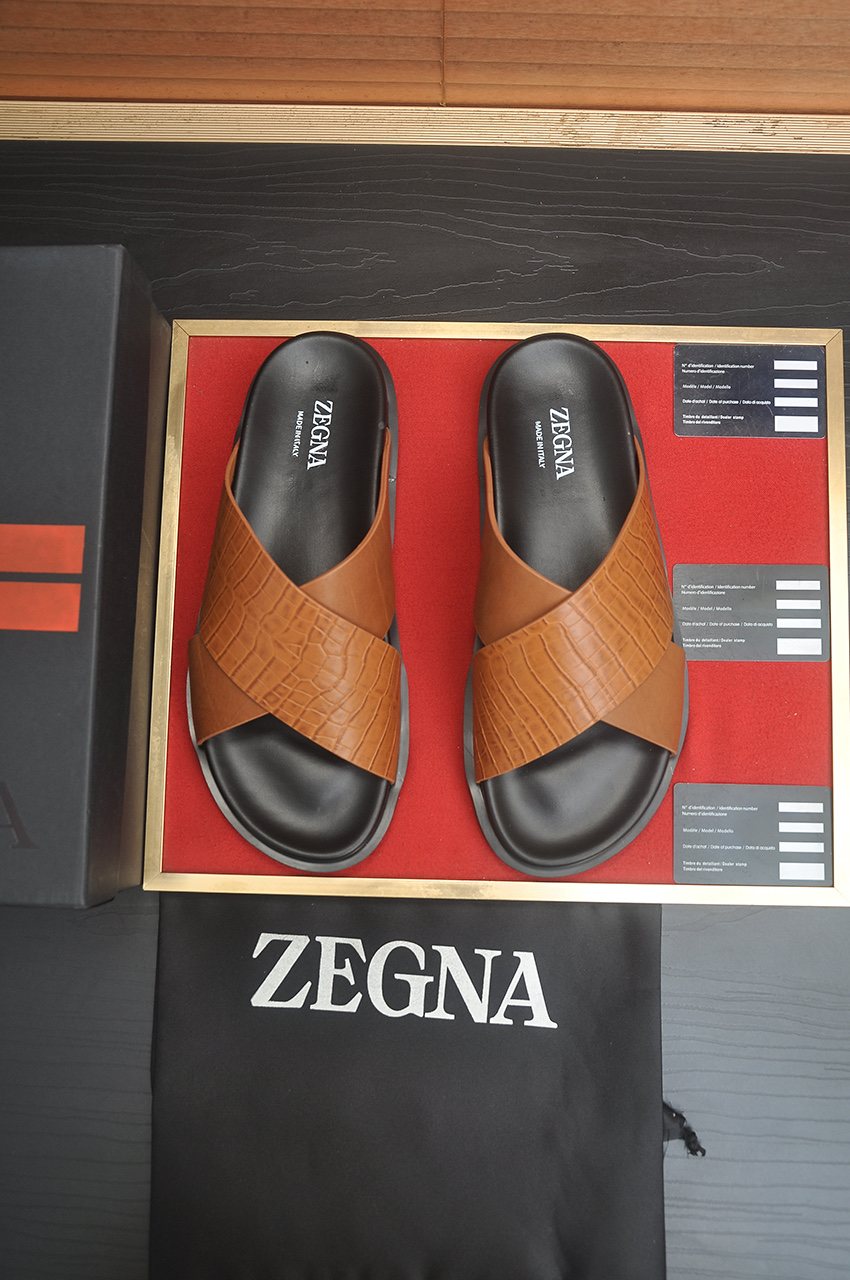 Zegna Cross-Strap Slide Sandals — front