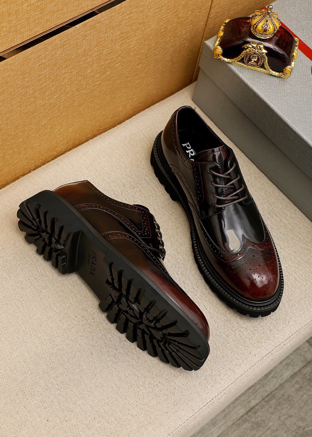 Prada Brogue Lug-Sole Derby Shoes — front