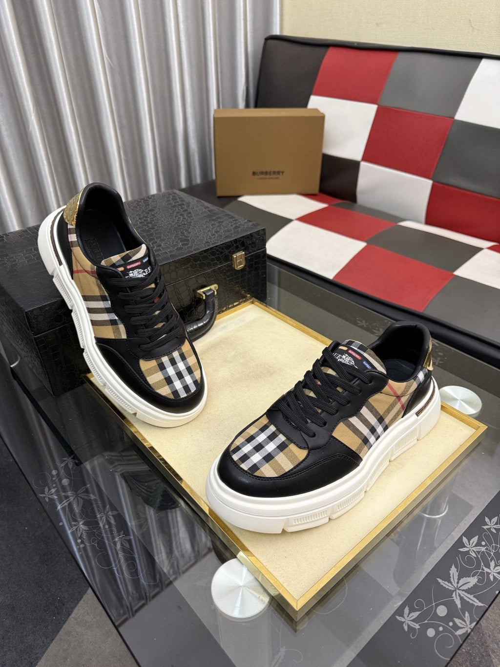 Burberry Plaid Panel Sneakers — front