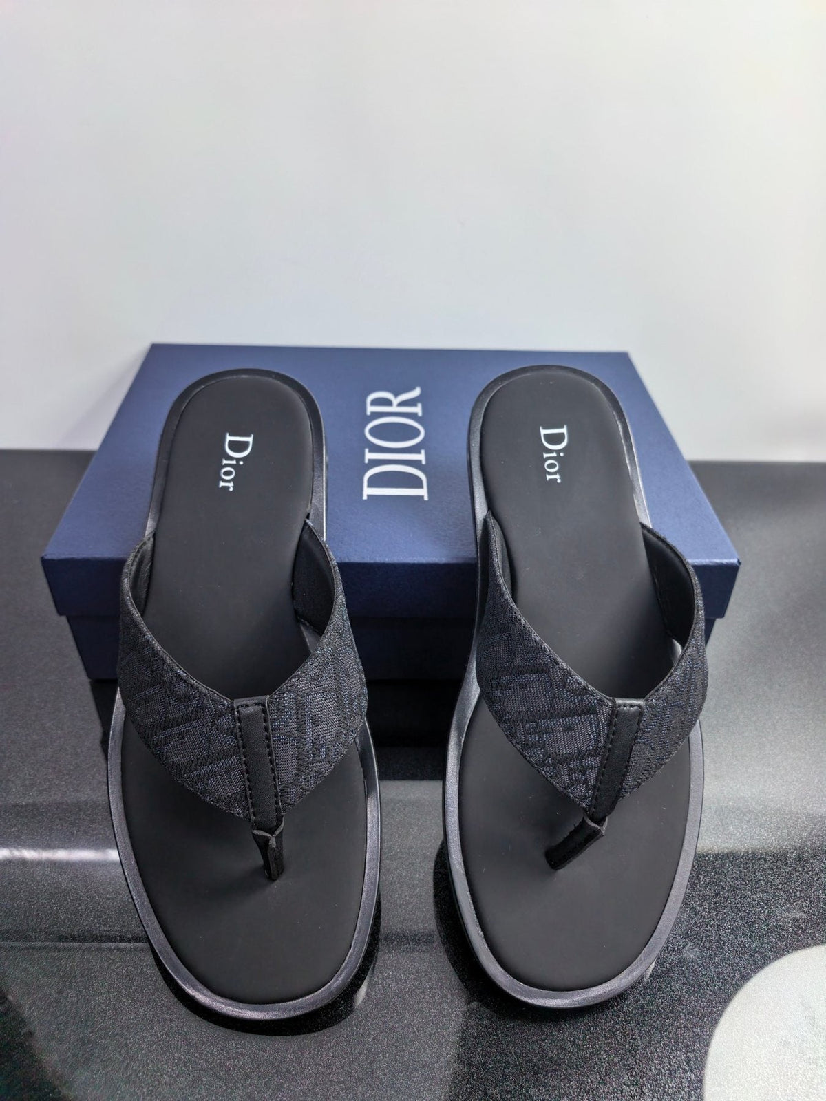 Dior Patterned Strap Thong Sandals — front