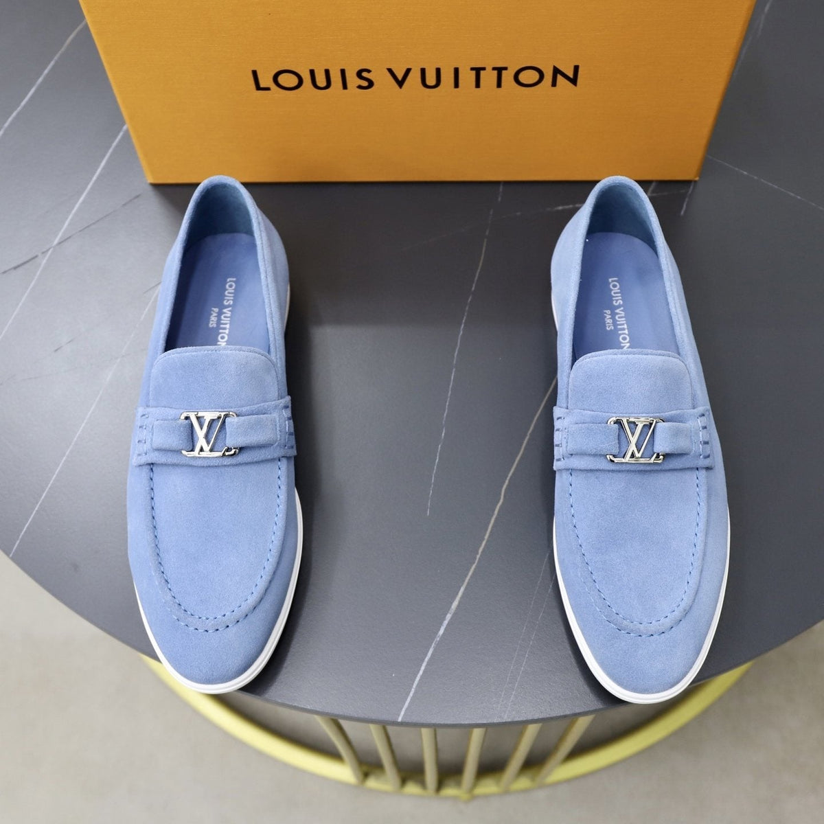 Louis Vuitton Suede-Like Metal Hardware Loafers — front