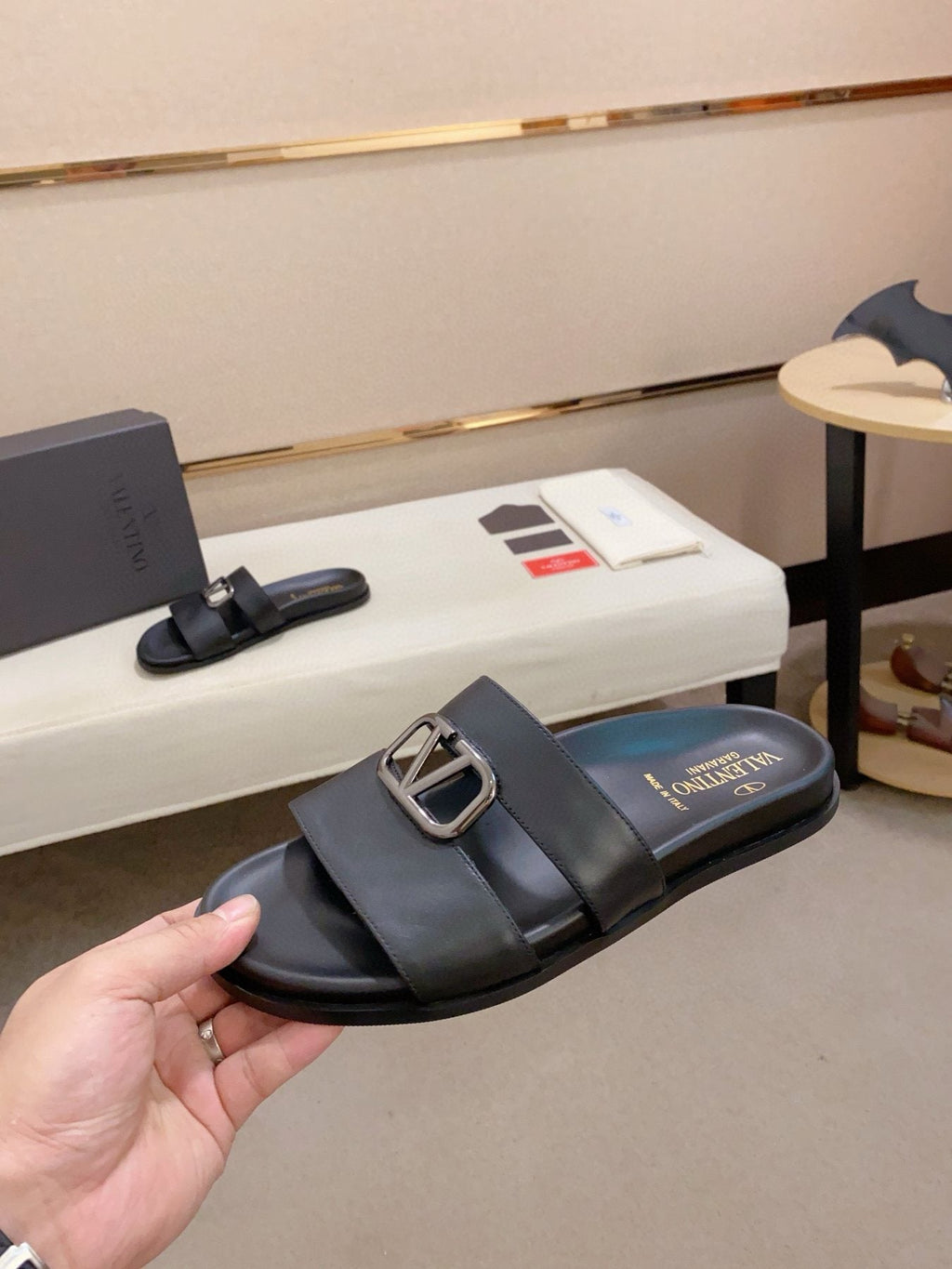 Valentino V-Detail Slide Sandals — side