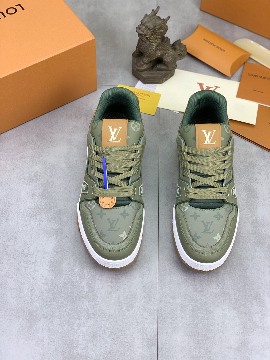 Louis Vuitton Sage Green Low-Top Sneakers — front