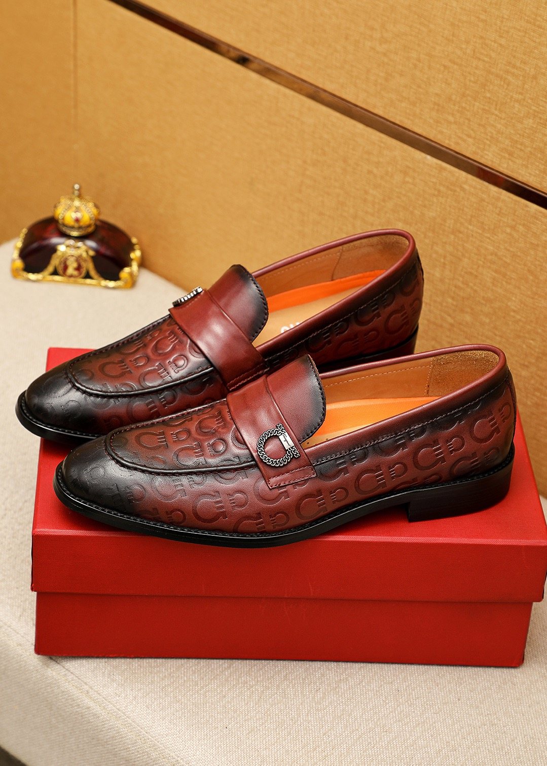 Ferragamo Embossed Buckle Loafers — front