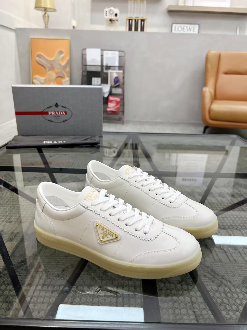 Prada Men's Low-Top Leather Sneakers — front
