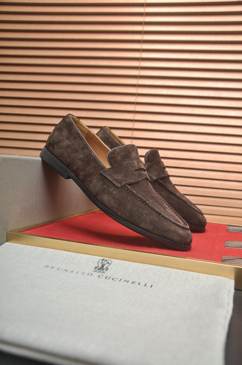 Brunello Cucinelli Suede Penny Loafers — front