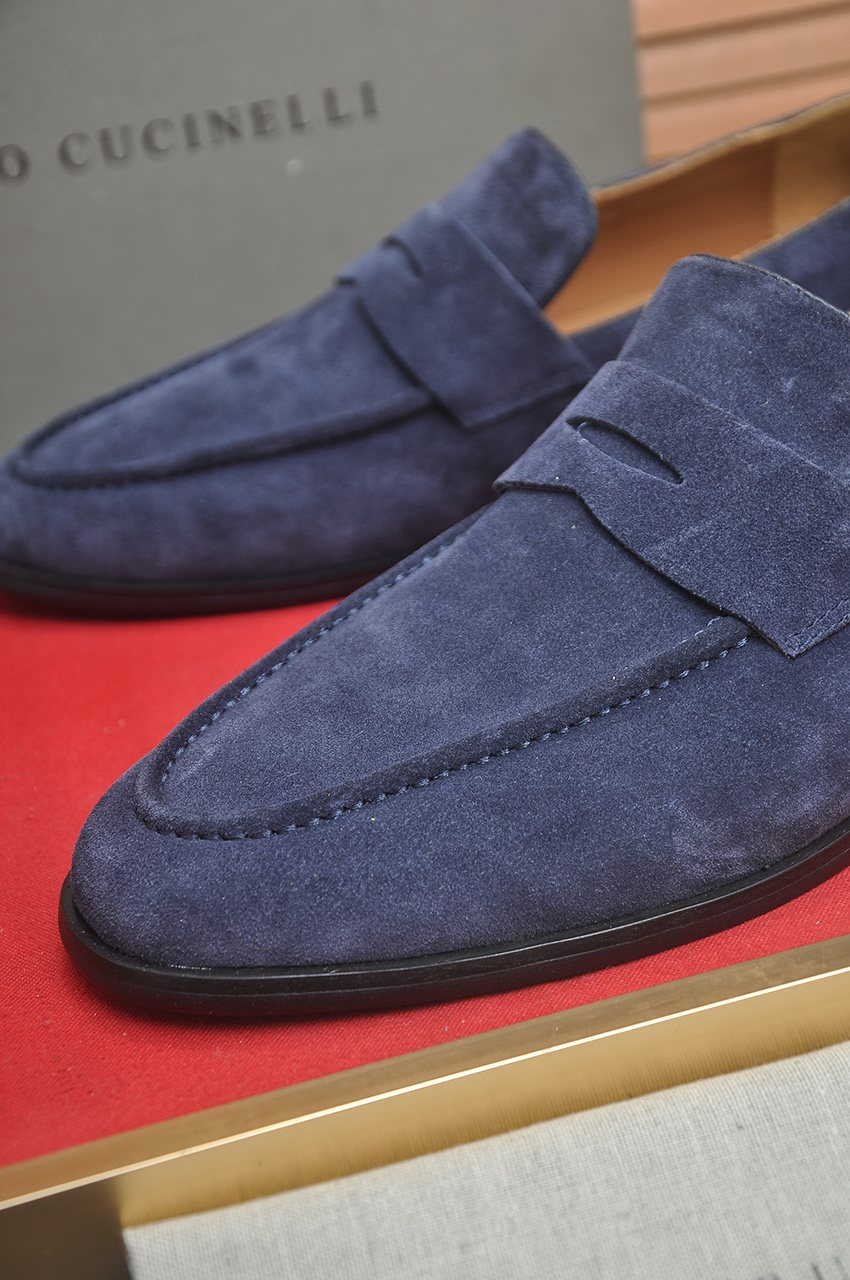 Brunello Cucinelli Suede Penny Loafers — detail