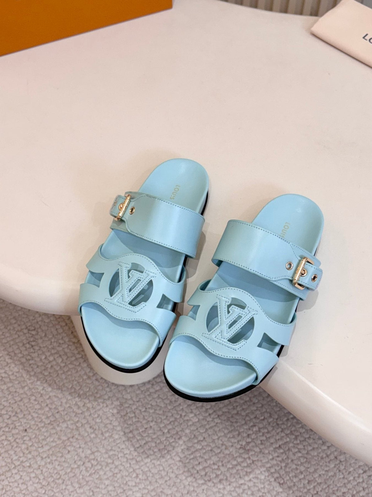 Louis Vuitton Cutout Buckle Slide Sandals — front