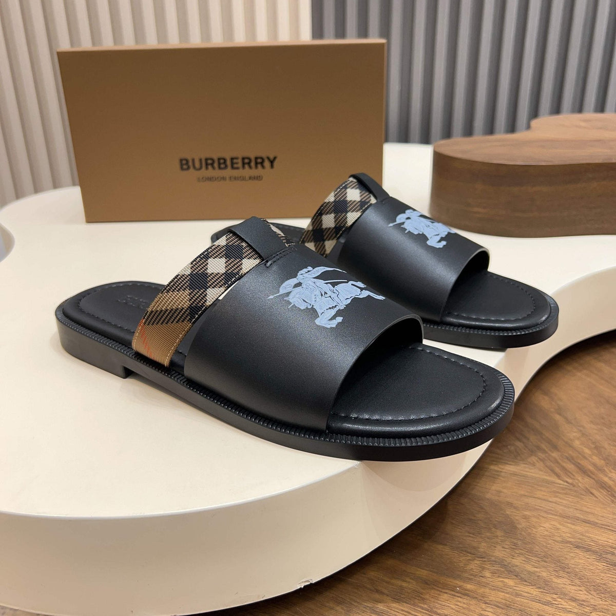 Burberry Checked Accent Slide Sandals — front