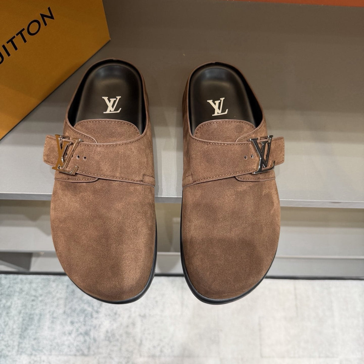 Louis Vuitton Tan Adjustable Strap Slip-On Shoes — front