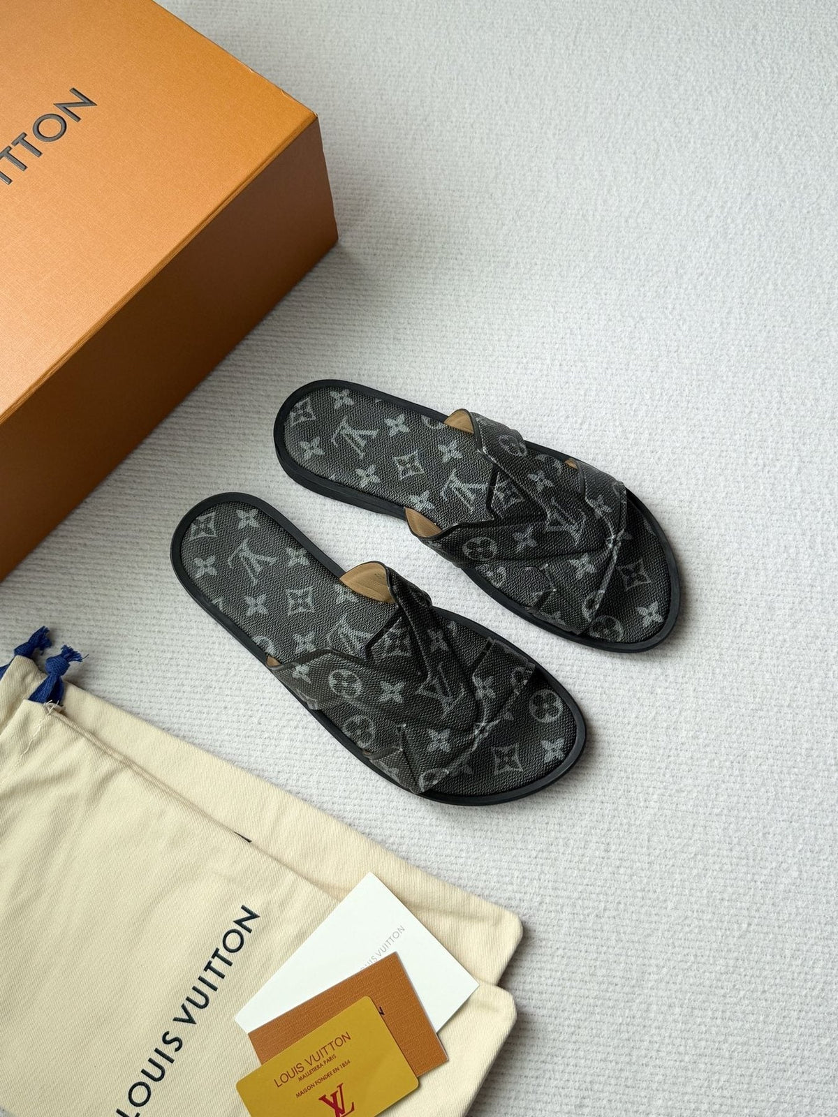 Louis Vuitton Cross-Strap Slide Sandals — front