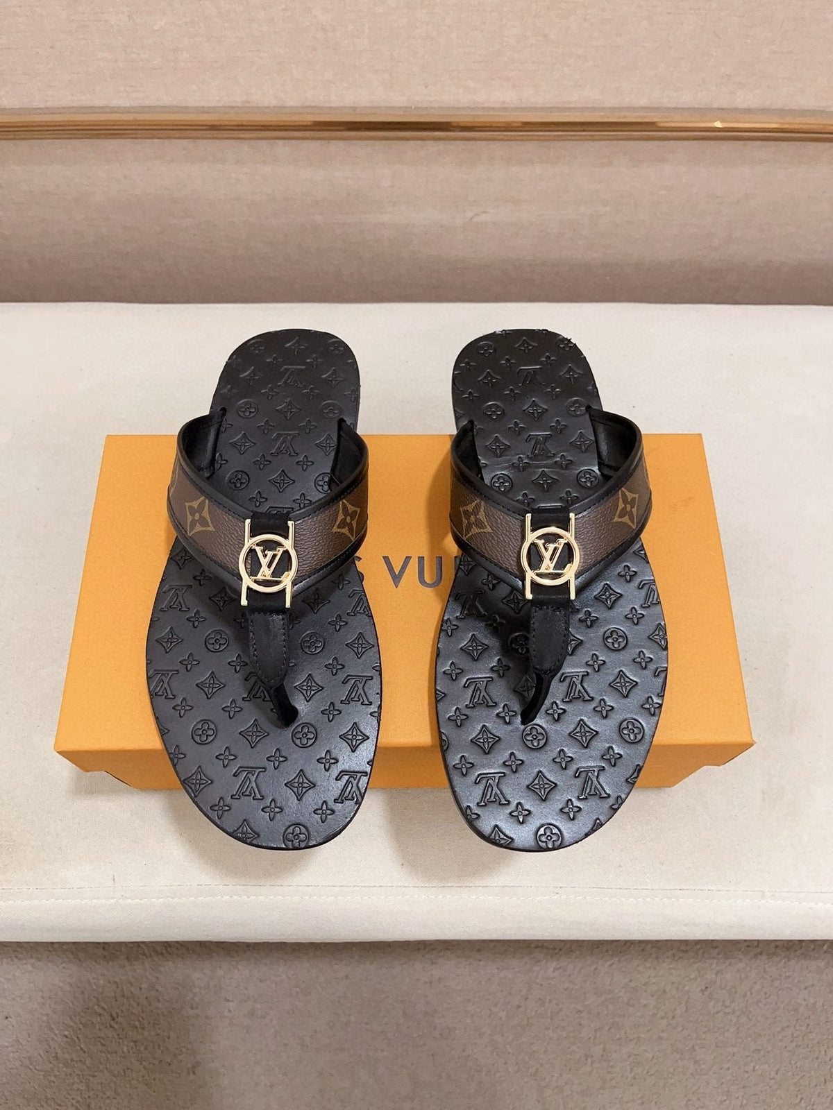 Louis Vuitton Emblem Thong Sandals — front