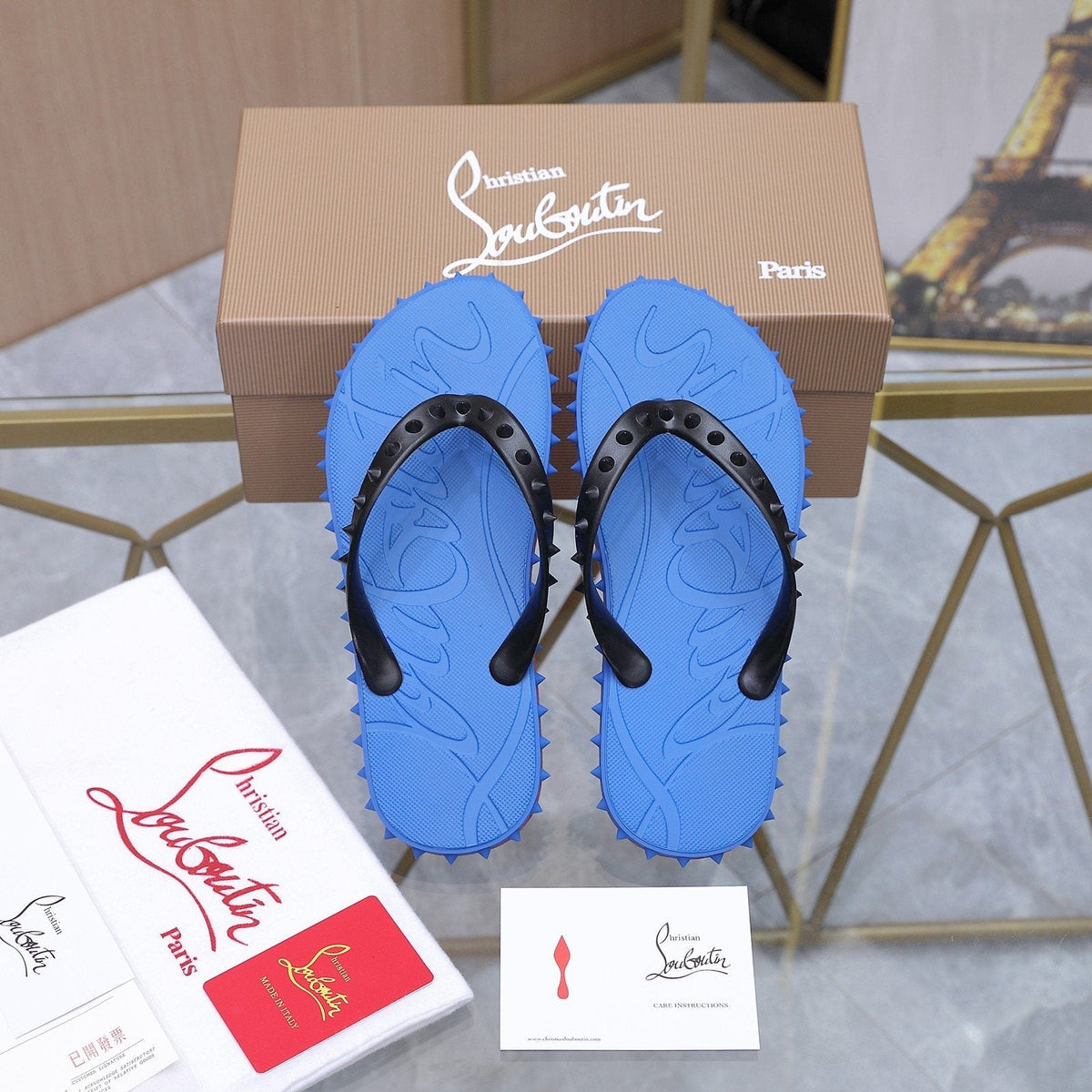 Christian Louboutin Studded Thong Flip-Flop Sandals — front