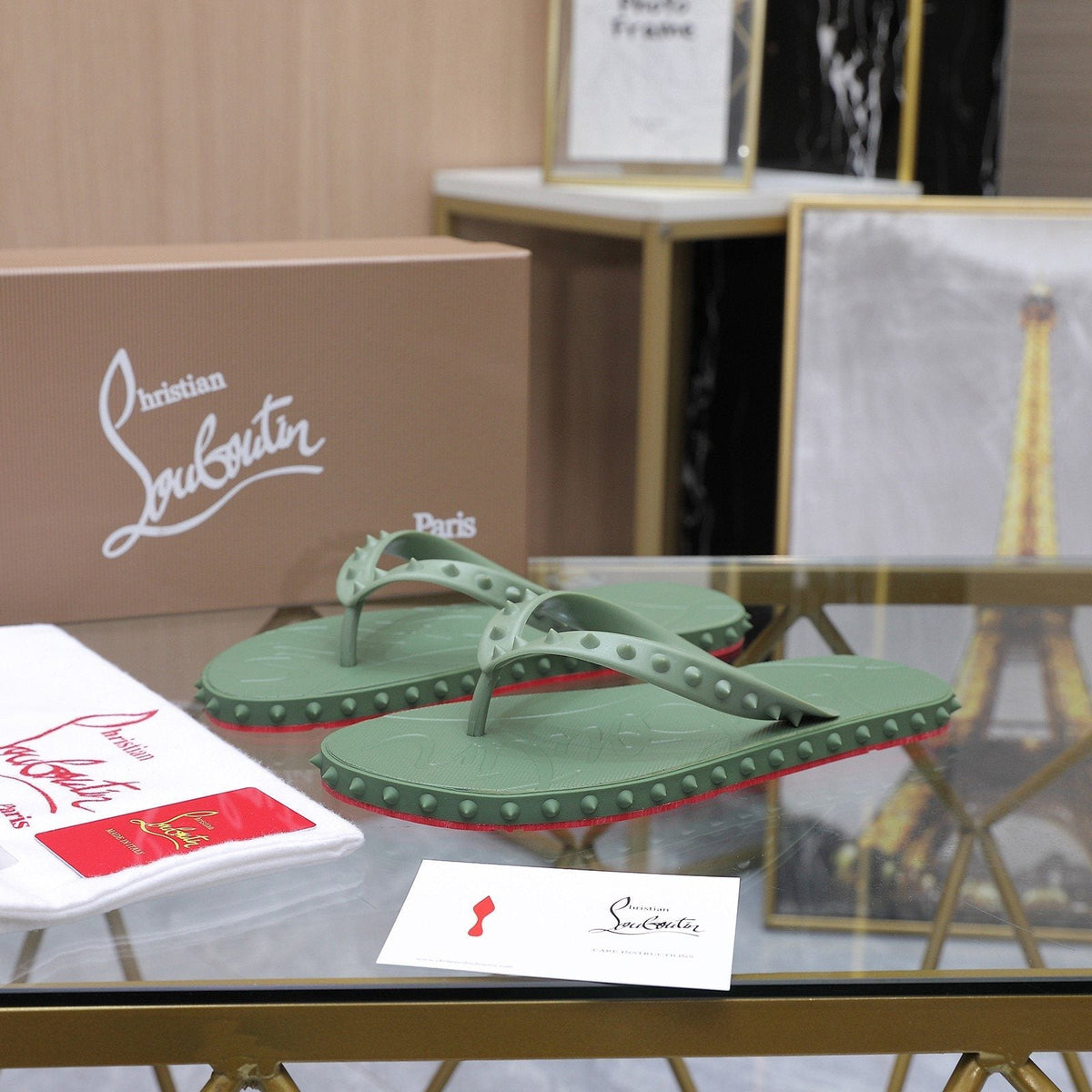 Christian Louboutin Studded Thong Flip-Flop Sandals — front