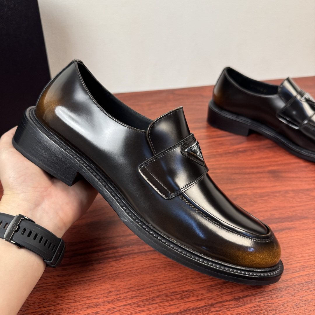 PRADA Red-Toe Leather Loafers — front