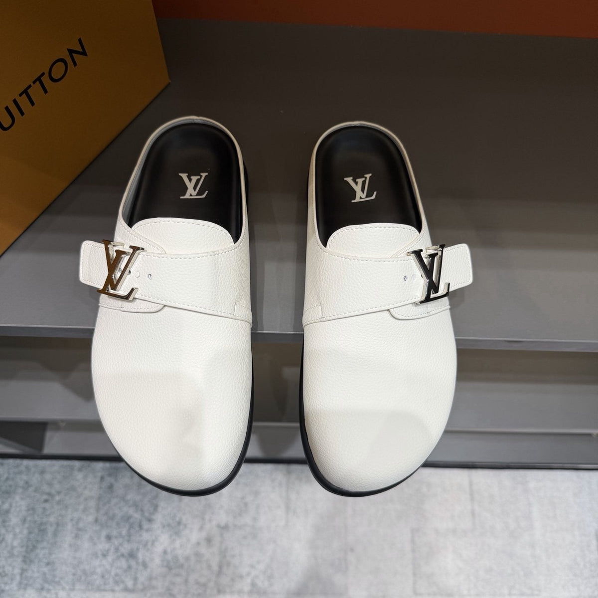 Louis Vuitton Buckled Monogram Mule Shoes — front