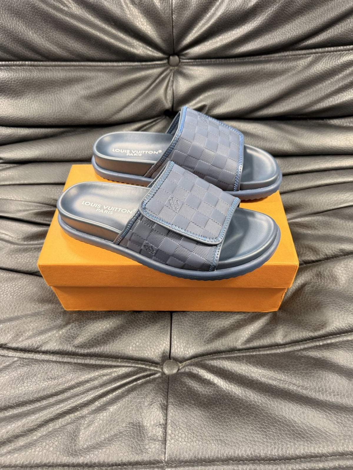 Louis Vuitton Woven Strap Slide Sandals — front