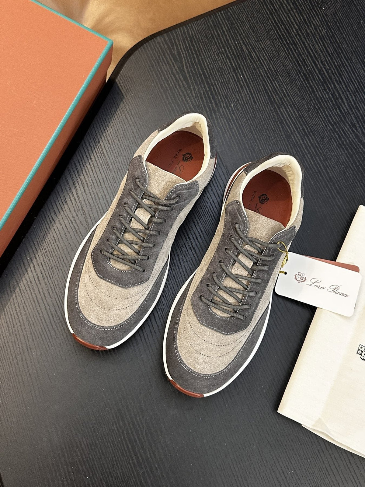Loro Piana Taupe-Gray Low-Top Sneakers — front