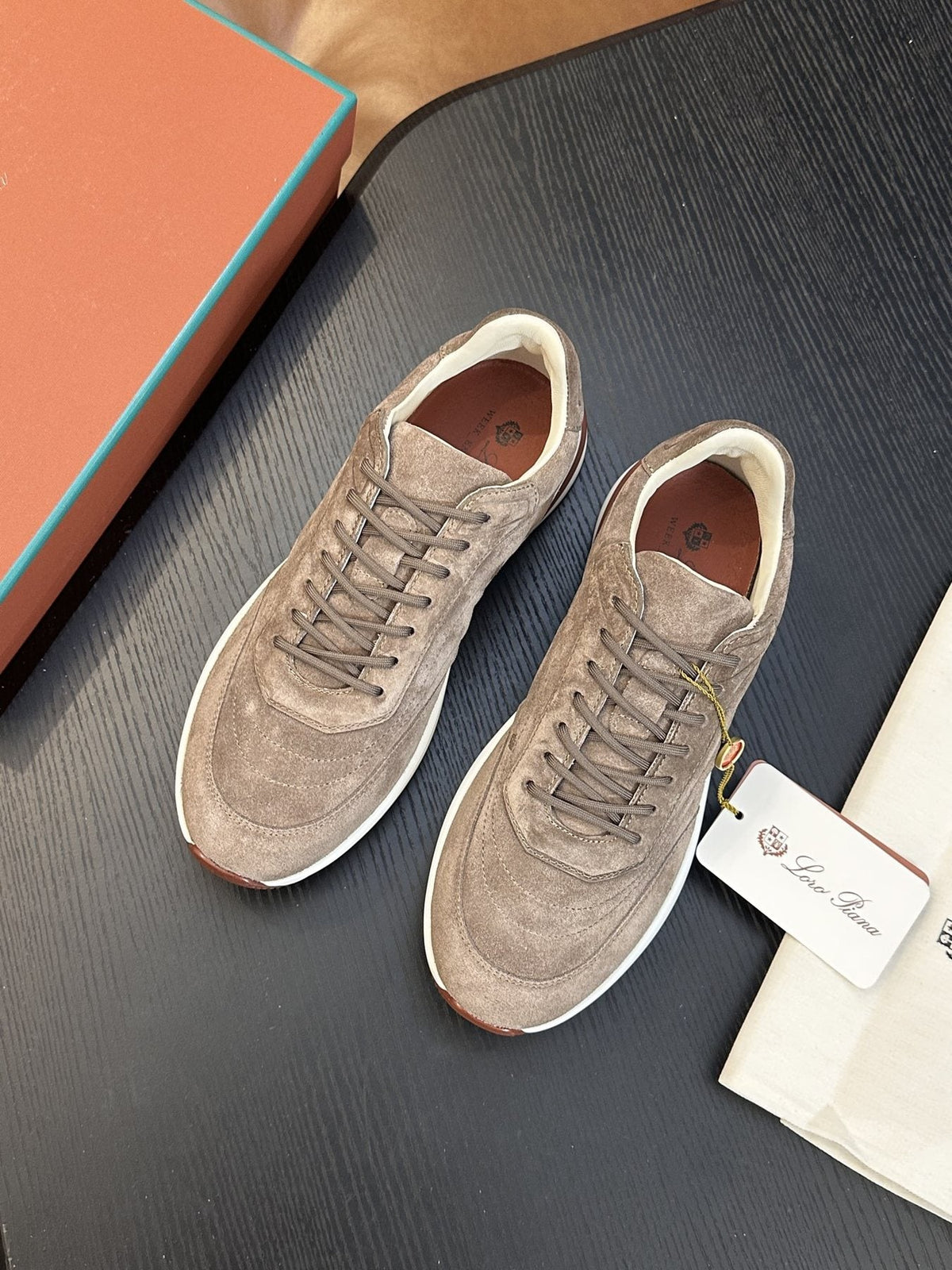Loro Piana Gray and Charcoal Low-Top Sneakers — front