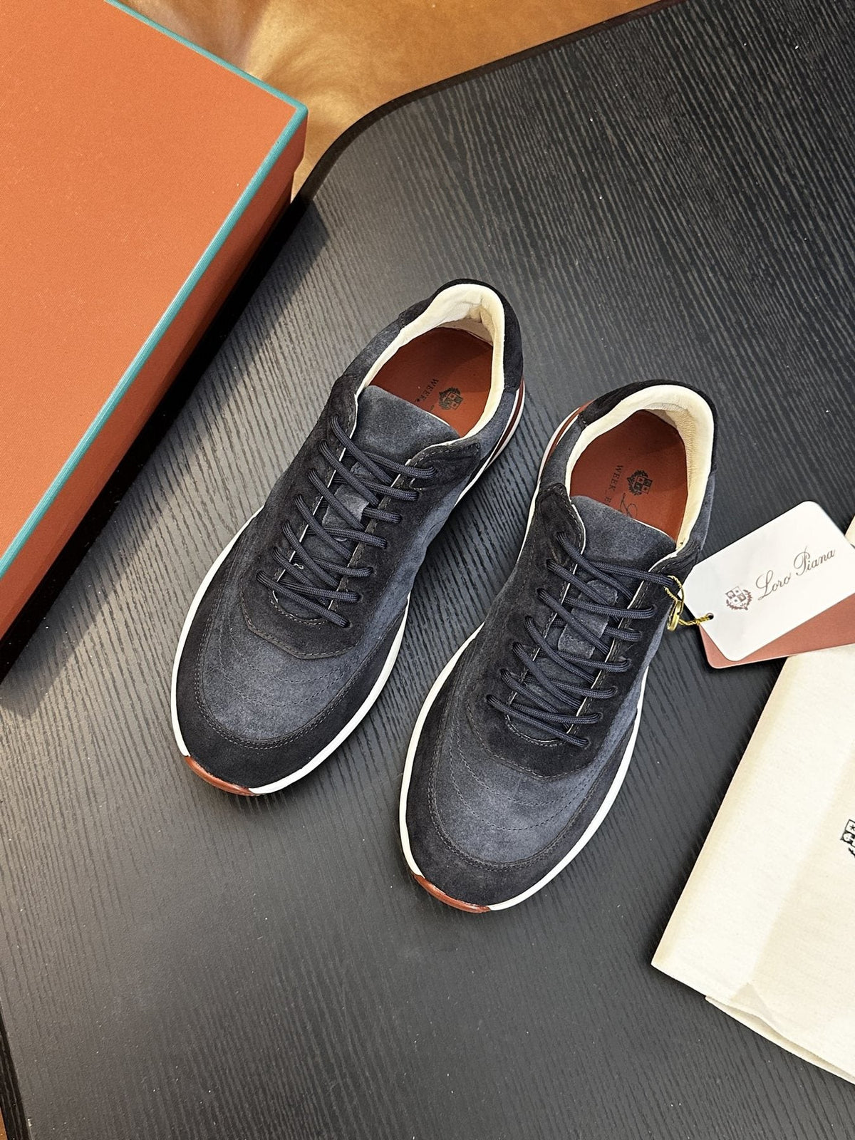 Loro Piana Gray and Charcoal Low-Top Sneakers — front