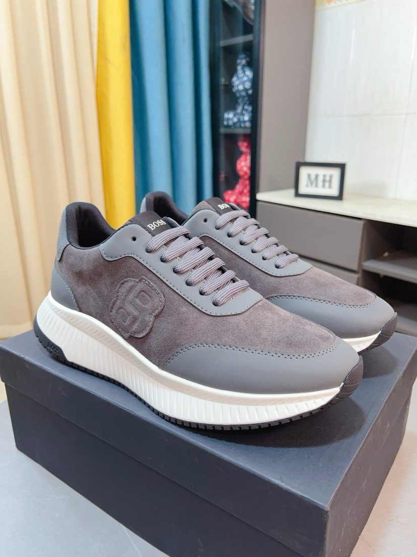 BOSS Olive Green Low-Top Sneakers — front