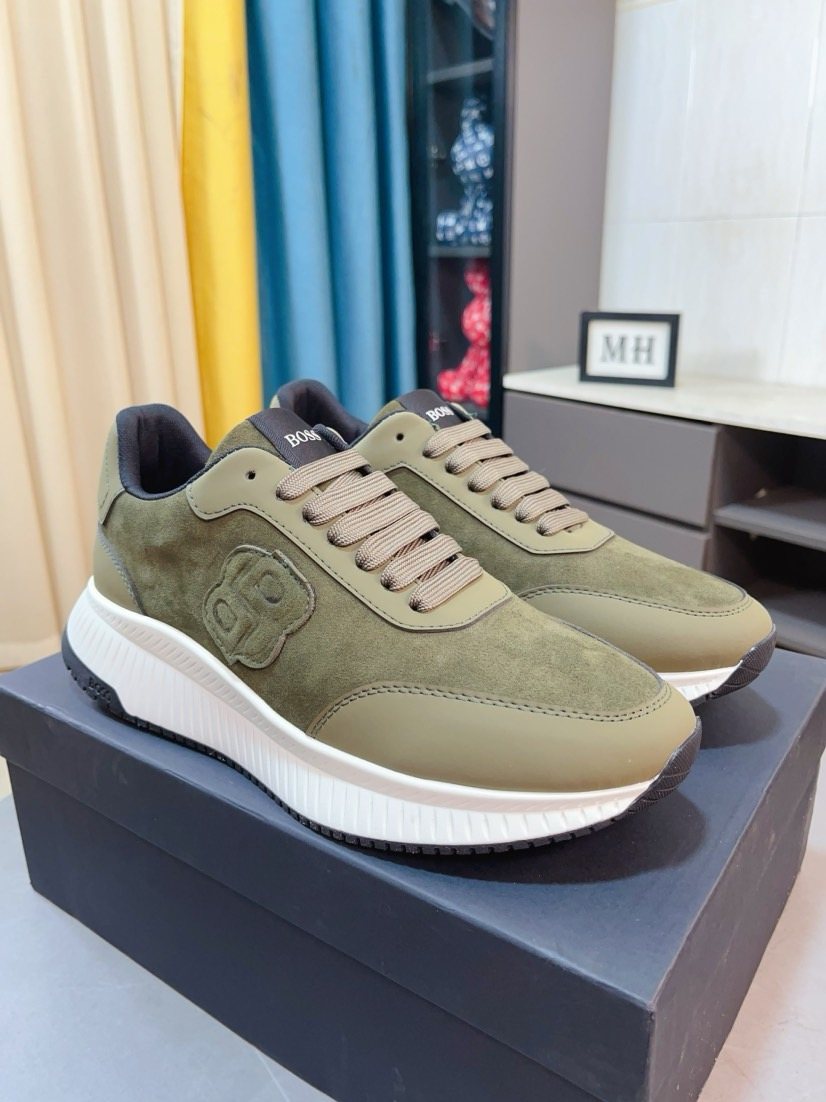 BOSS Olive Green Low-Top Sneakers — hero